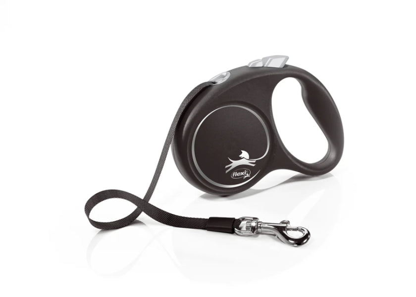 Pavadėlis Flexi Black design M, juostinis, 5 m
