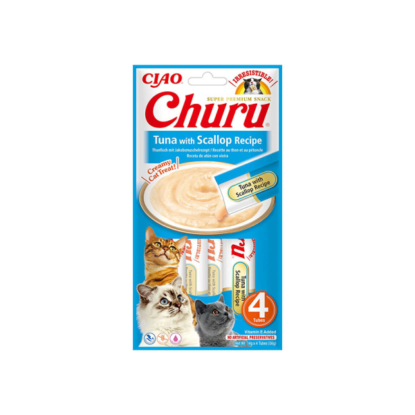 CHURU kreminis skanėstas katėms su tunu ir šukutėmis, N4 vnt.