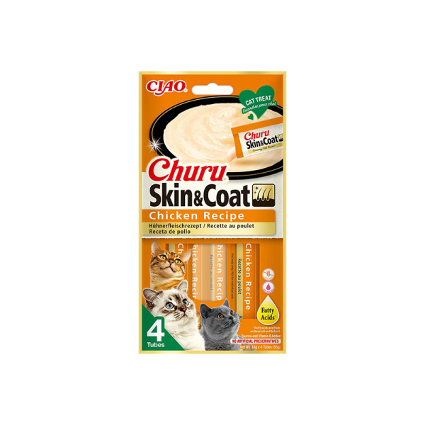 CHURU Skin & Coat kreminis skanėstas su vištiena katėms, N4 vnt.