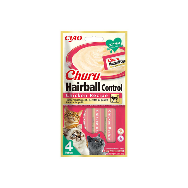 CHURU Hairball Control kreminis skanėstas su vištiena katėms, N4 vnt.