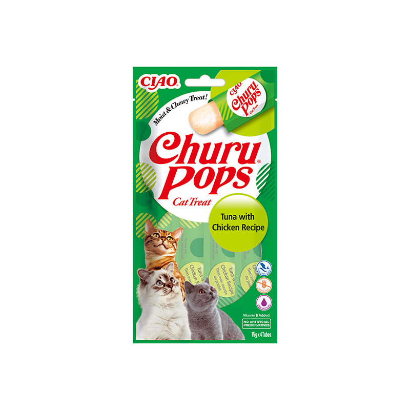 CHURU Pops skanėstai su tunu ir vištiena katėms, N4 vnt.