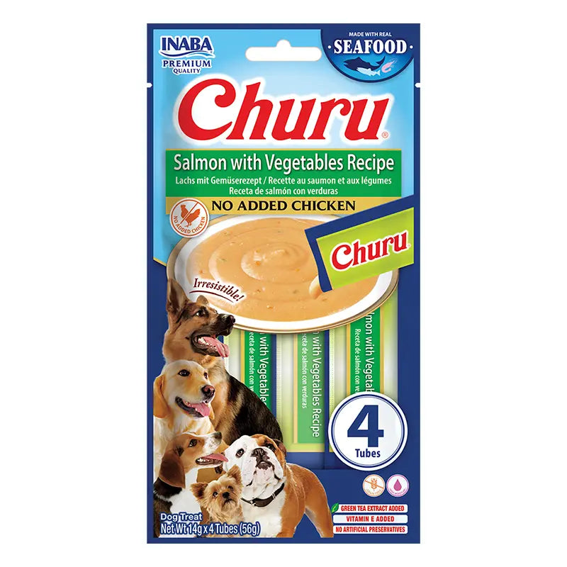 Šunų kreminis skanėstas Churu lašiša ir daržovės, 4 vnt.
