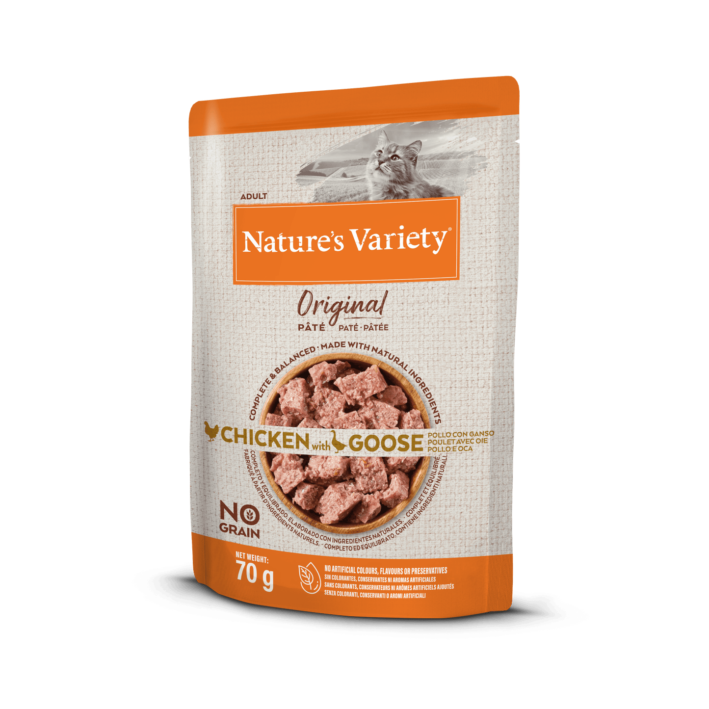 Šlapias kačių maistas Nature's Variety, 70 g pakuotė su vištiena ir žąsiena