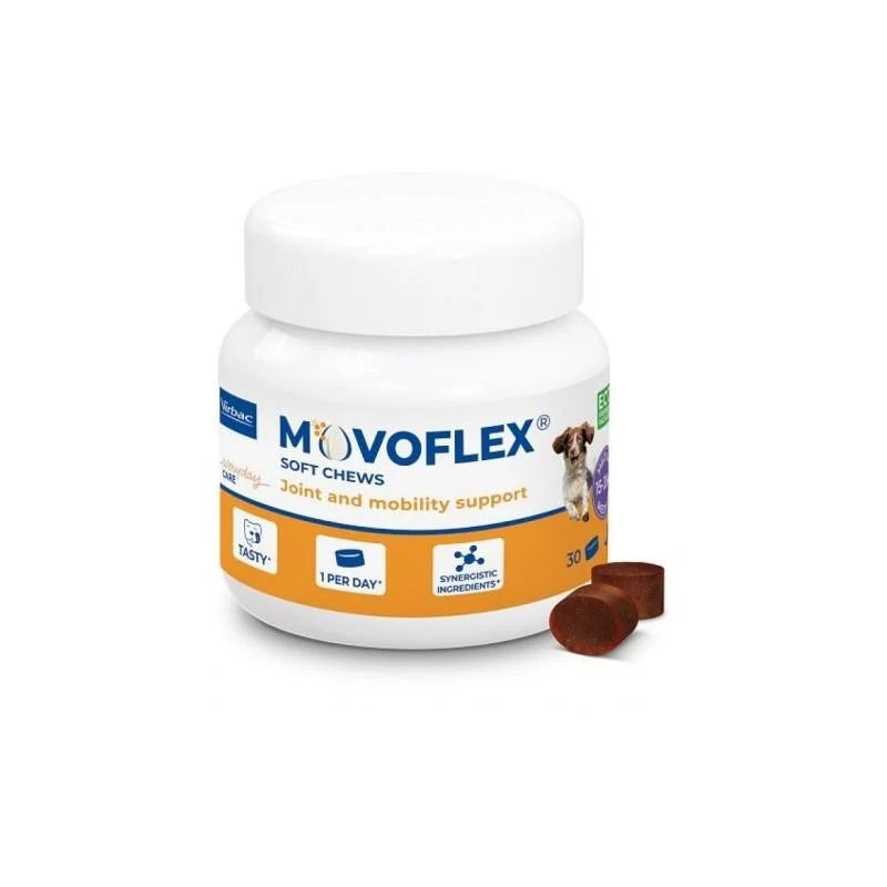 VIRBAC MOVOFLEX M, papildas kaulams ir sąnariams vidutinių veislių šunims (15-35kg), 4g N30 kramtukų