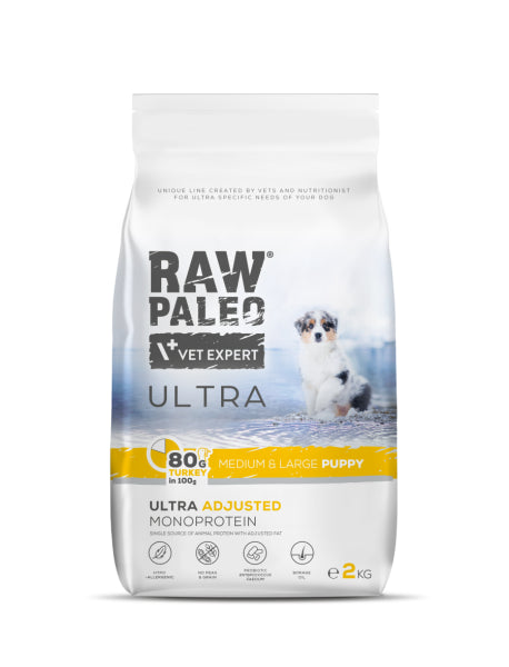 Raw Paleo Ultra Puppy Medium&Large Turkey su kalakutiena 2 kg