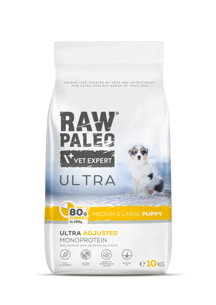 Raw Paleo Ultra Puppy Medium&Large Turkey su kalakutiena 10 kg