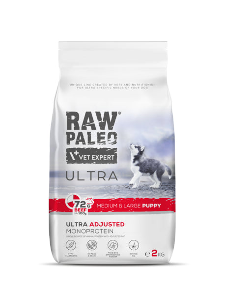 Raw Paleo Ultra Puppy Medium&Large Beef su jautiena 2 kg