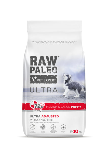 Raw Paleo Ultra Puppy Medium&Large Beef su jautiena 10 kg