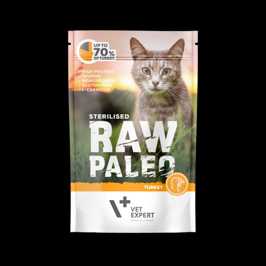 Raw Paleo Sterilized Cat guliašas sterilizuotoms katėms su kalakutiena 100 g