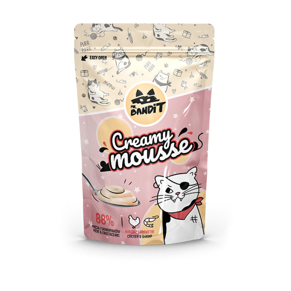 Mr. Bandit CREAMY MOUSSE skanėstas katėms su vištiena ir krevetėmis 60 g