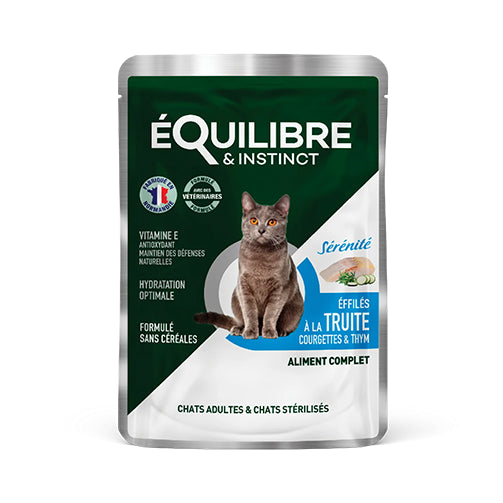 Equilibre Poučeris Ster Truite 85g konservas padaže katėms su vištiena, kiauliena ir upėtakiu