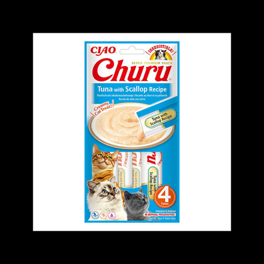 CHURU kreminis skanėstas katėms su tunu ir šukutėmis, N4 vnt.