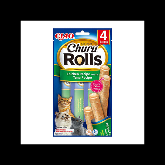 CHURU Rolls lazdelės su vištiena ir tunu skanėstai katėms, N4 vnt.