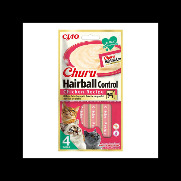 CHURU Hairball Control kreminis skanėstas su vištiena katėms, N4 vnt.