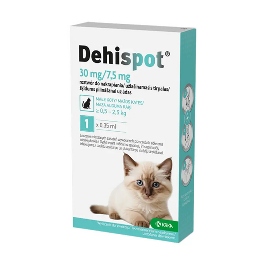 Dehispot, 30 mg/7,5 mg, užlašinamasis tirpalas nuo kirminų mažoms katėms (iki 2,5 kg ), N1