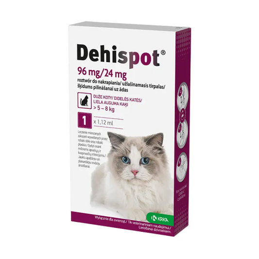 Dehispot, 96 mg/24 mg, užlašinamasis tirpalas nuo kirminų didelėms katėms (5-8 kg), N1