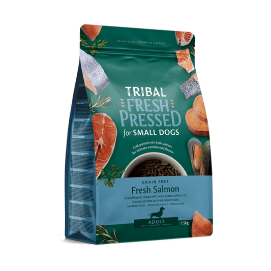 TRIBAL Šalto spaudimo mažų veislių suaugusių šunų maistas su lašiša – Fresh Pressed Adult Small Breed Salmon 5 kg