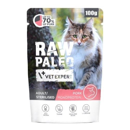 Raw Paleo Sterilized Cat guliašas sterilizuotoms katėms su kiauliena 100 g