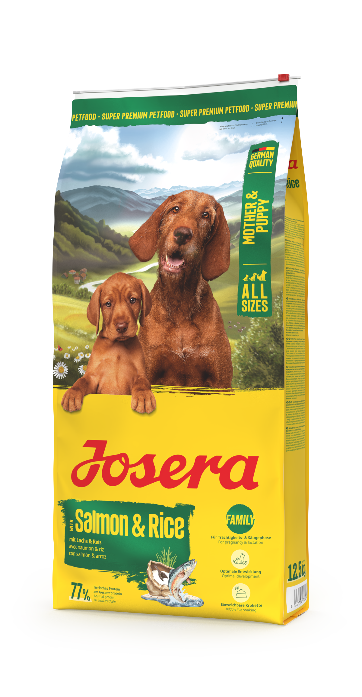 JOSERA Mother and Puppy sausas pašaras vaikingoms kalėms ir šuniukams su lašiša, paukštiena ir ryžiais, 12,5 kg