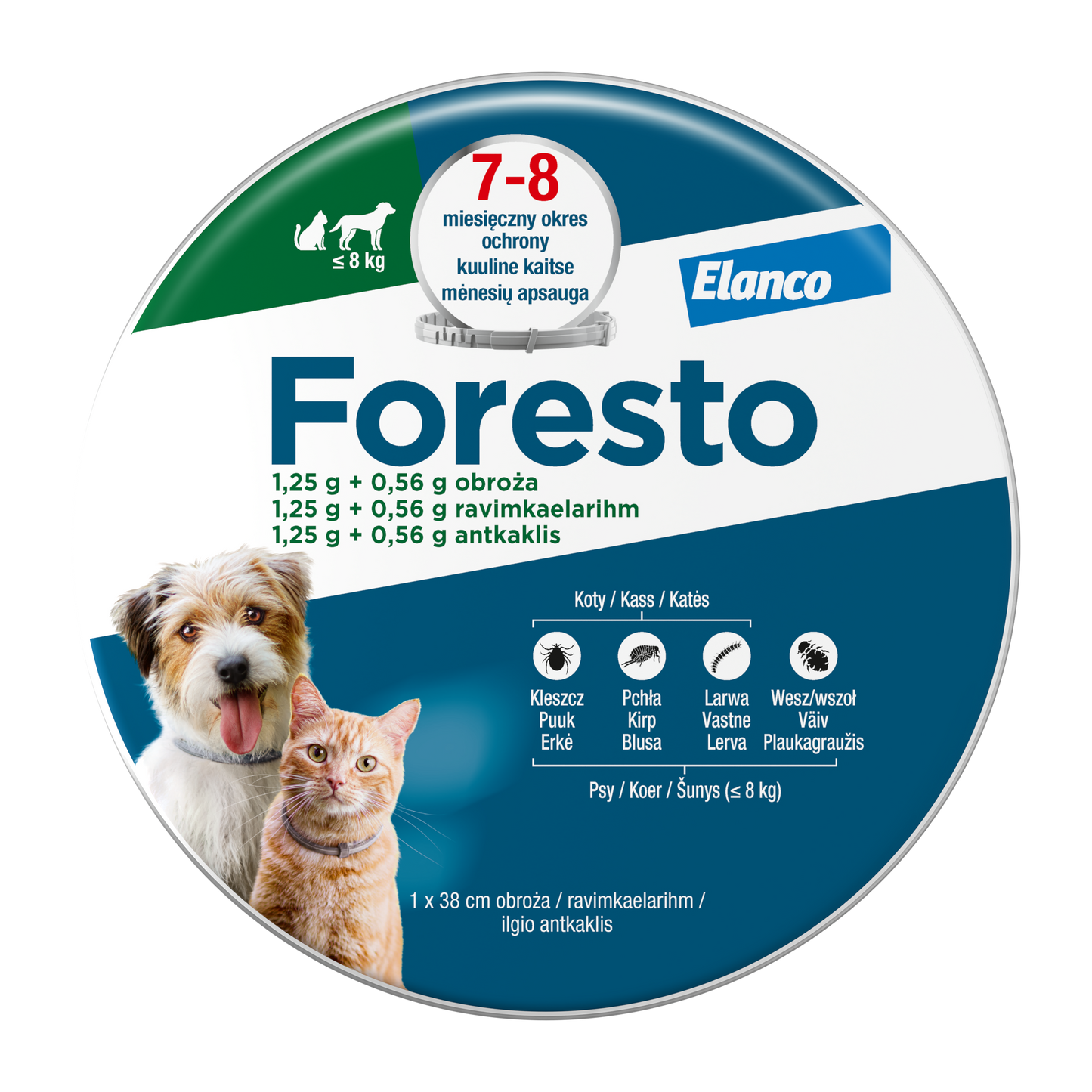 Foresto antkaklis katėms ir šunims iki 8kg, 38cm