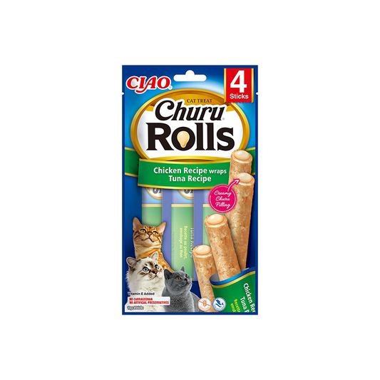 CHURU Rolls lazdelės su vištiena ir tunu skanėstai katėms, N4 vnt.