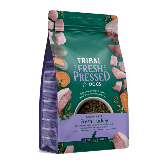 TRIBAL Šalto spaudimo maistas šunims, senjorams ir dietiniams poreikiams, su kalakutiena – Fresh Pressed Senior/Light Turkey 12 kg