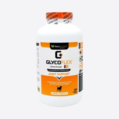 Glycoflex III šunų sąnarių papildas buteliuke su oranžine etiketė