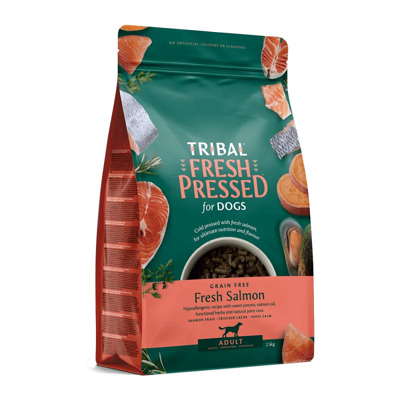 Suaugusių šunų ėdalas TRIBAL Fresh Pressed su lašiša, 12 kg maišas