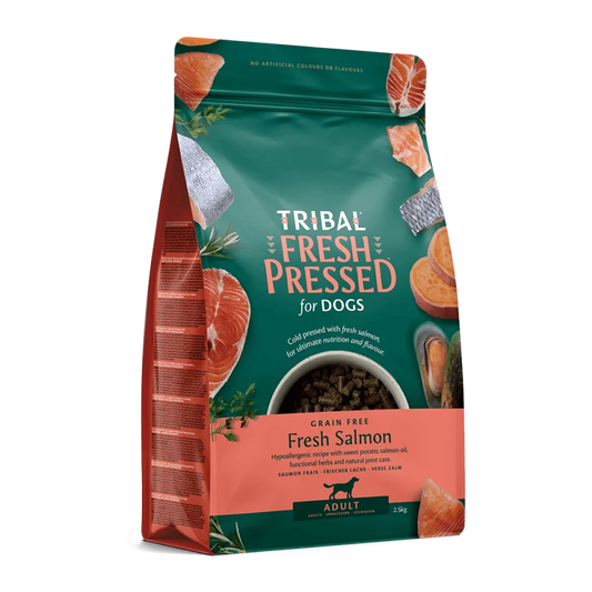 TRIBAL Šalto spaudimo suaugusių šunų maistas su lašiša – Fresh Pressed Adult Salmon 12 kg