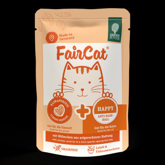 FairCat Happy begrūdis konservas katėms su vištiena plaukų sąvėlų kontrolei 85 g