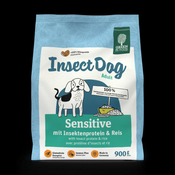 InsectDog Sensitive pašaras jautriems suaugusiems šunims su ryžiais ir vabzdžių baltymais 900 g