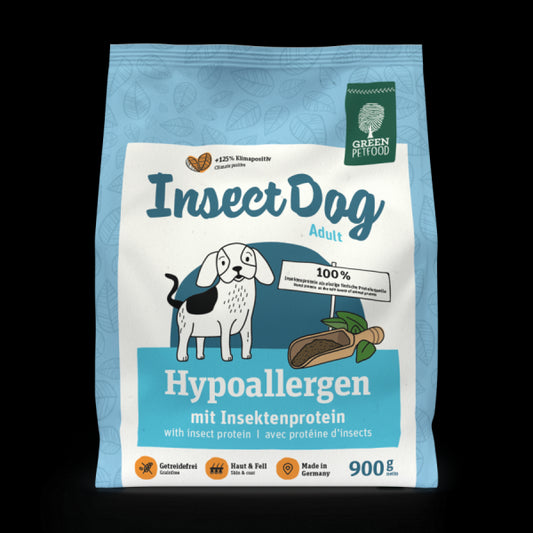 InsectDog Hypoallergen begrūdis hipoalergeninis pašaras suagusiems šunims su vabzdžių baltymais 900 g